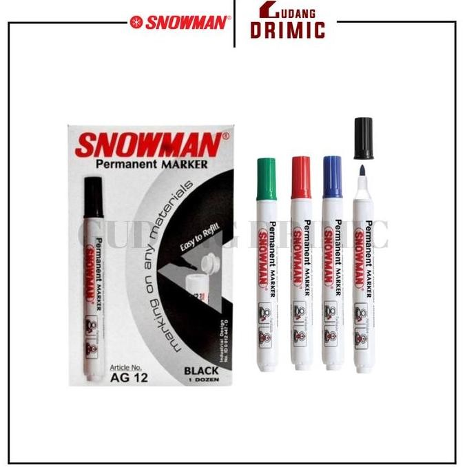 

Spidol Snowman Permanent Marker Ag 12 - 1 Lusin Isi 12 Pcs New Stok