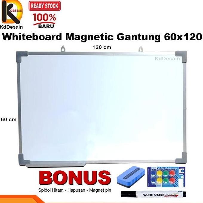 

Whiteboard Magnetic Gantung 60X120 Spidol Hitam Mgnet Hapus New Stok