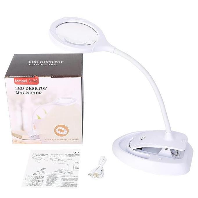 

Kaca Pembesar Meja Led 5X 10X 110Mm Ae80 / Lampu Klip Lup Lensa Magnifier New Stok