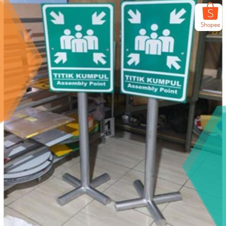 Terlaris Rambu alumunium titik kumpul + tiang 1,8m DiM