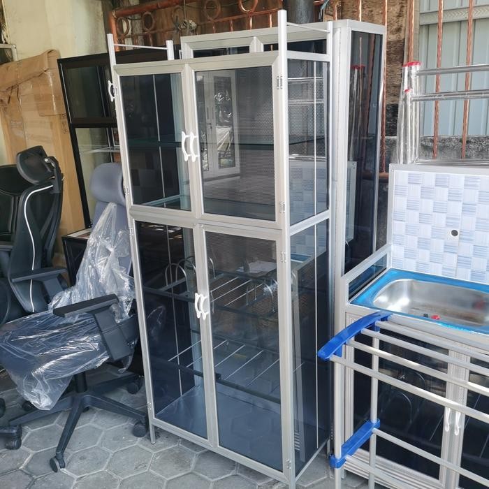 Rak Piring 2 Pintu Aluminium Kaca