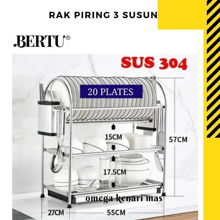 Rak Piring 3 Susun Stainless Steel 304 Rak Dapur