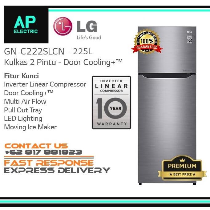 TERBARU - LG GN-C222SLCN Kulkas GNC222 210L Inverter Low Watt GNC222SLCN 2Pintu