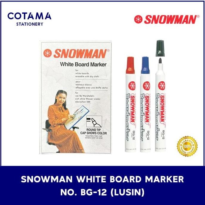 

Spidol Snowman Whiteboard Marker Papan Tulis Bg 12 / Abg 12 - 1 Lusin Isi 12 Pcs New Stok