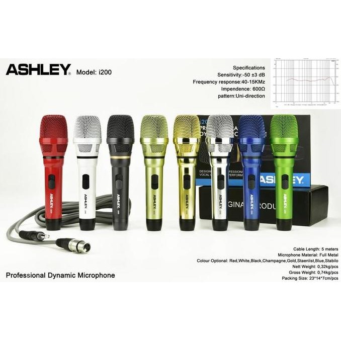 Mic Ashley I200 Dynamic Microphone Kabel Original untuk Karaoke