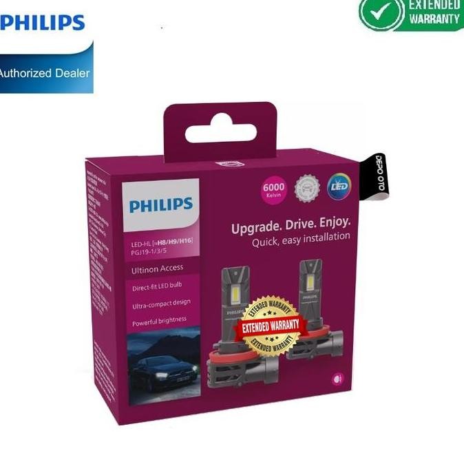 Philips Ultinon LED Lampu Mobil H8 H9 H16 6000K Bohlam Putih