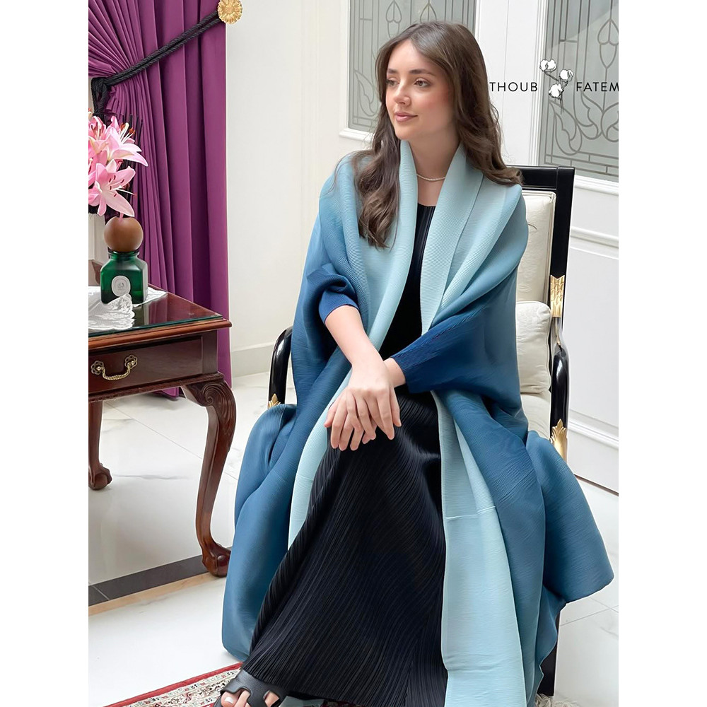 Jaket Musim Semi Wanita Ukuran Plus Issey Miyake Lipit Warna Gradasi Lengan Batwing Longgar Jaket Ro