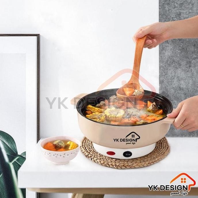 YK DESIGN Panci Elektrik Teflon Serbaguna / Panci Listrik Multifungsi Free Kukusan Stainless  YK-803