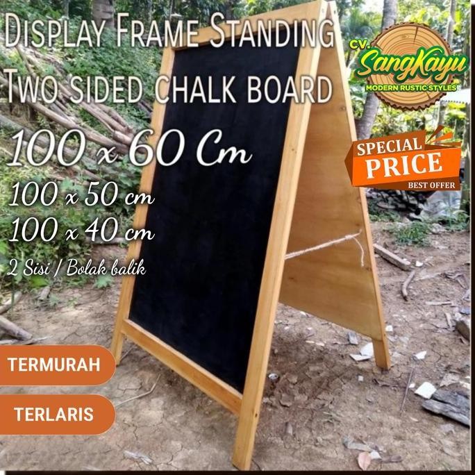 

Wooden Display Frame Standing 100X60 Two Side Chalkboard Papan Tulis New Stok