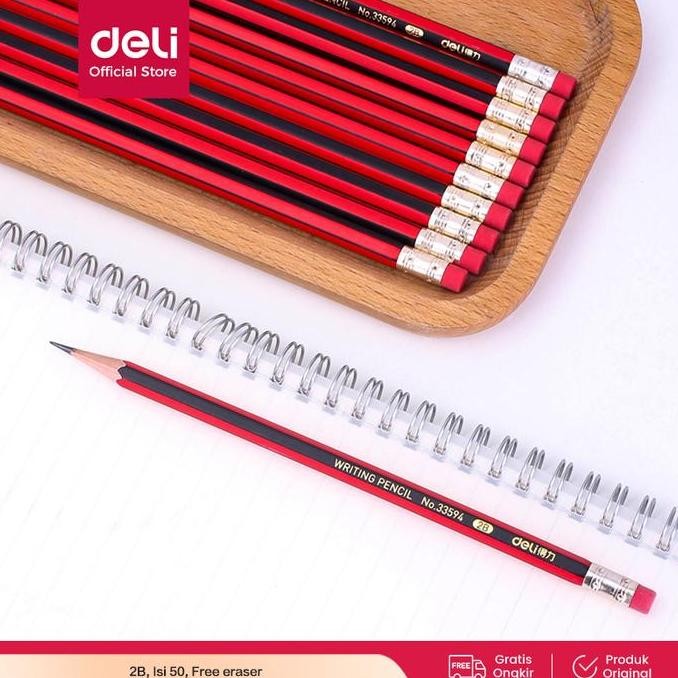 

Deli Pensil 2B / Graphite Pencil Isi 50 Gratis Penghapus 33594 New Stok