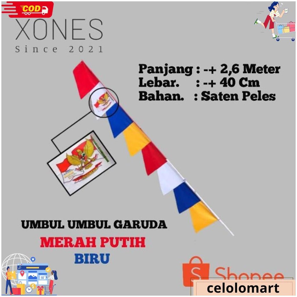Bendera Umbul Umbul  Warna Warni Murah Harga Grosir 20 Pcs/1 Kodi Merah Putih Umbul Umbul Garuda Cod