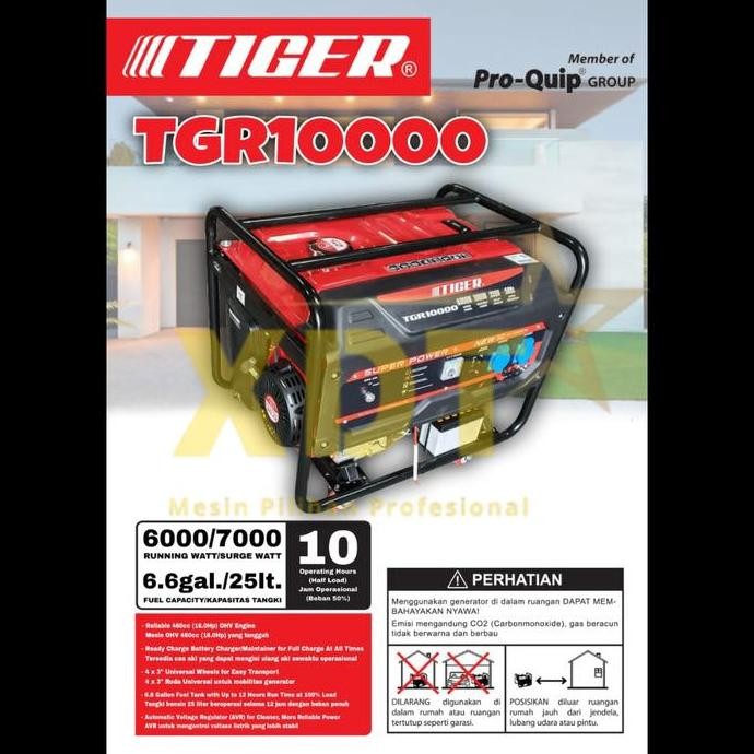 ready  Mesin Genset Bensin 6000 Watt Power Gasoline Generator Set Bensin TIGER TGR10000 TGR 10000