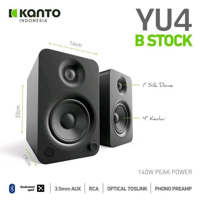 NEW [B-Stock] Kanto YU4 YU 4 - Powered Bookshelf Speaker w/ Phono Pre-amp