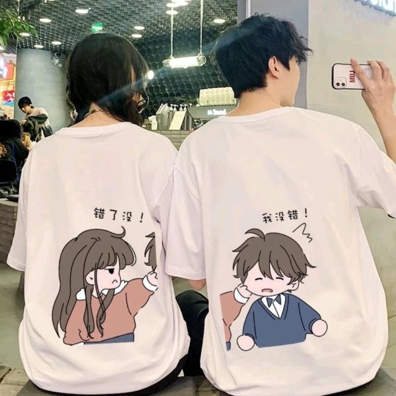 Kaos Baju Couple T-Shirt Fashion Printing Heabey Katun 100% Importir Korea Oversize Normal Style