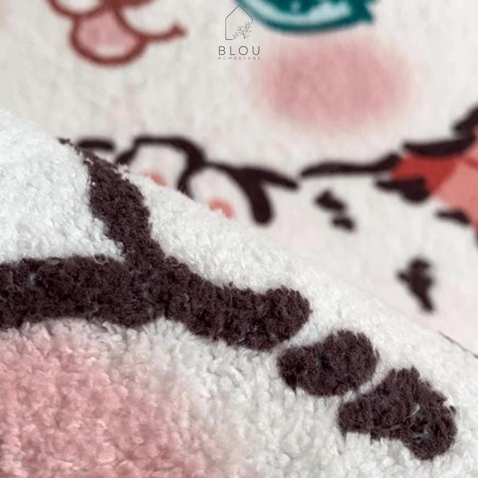 Blou Keset Karpet Lucu Cat Kitty Pink Bulu Lembut Halus Dekorasi Rumah Kamar Motif Cat Floor Mat Bat