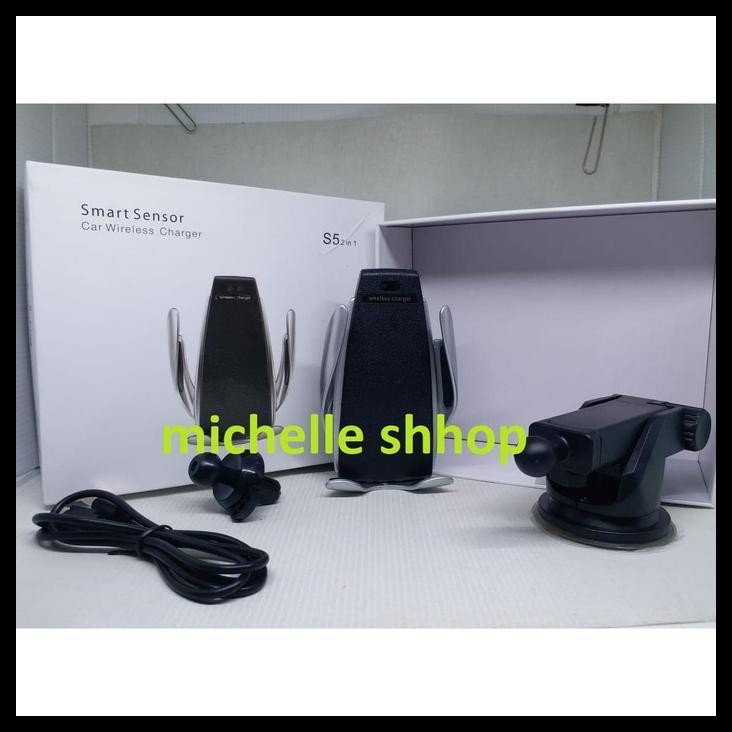 DISKON CAR CHARGER WIRELESS SMART SENSOR S5 2IN1 HOLDER HP MOBIL PAJERO SPORT 