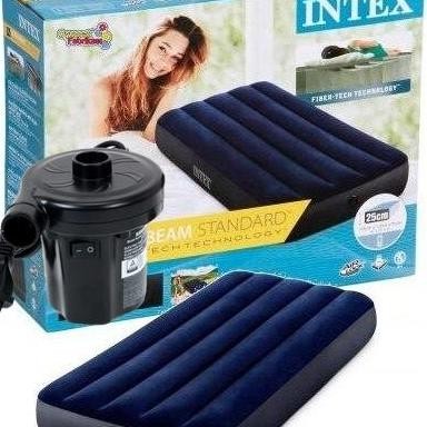 Kasur Angin Intex Durabeam Blue Single Plus Pompa Listrik 64756