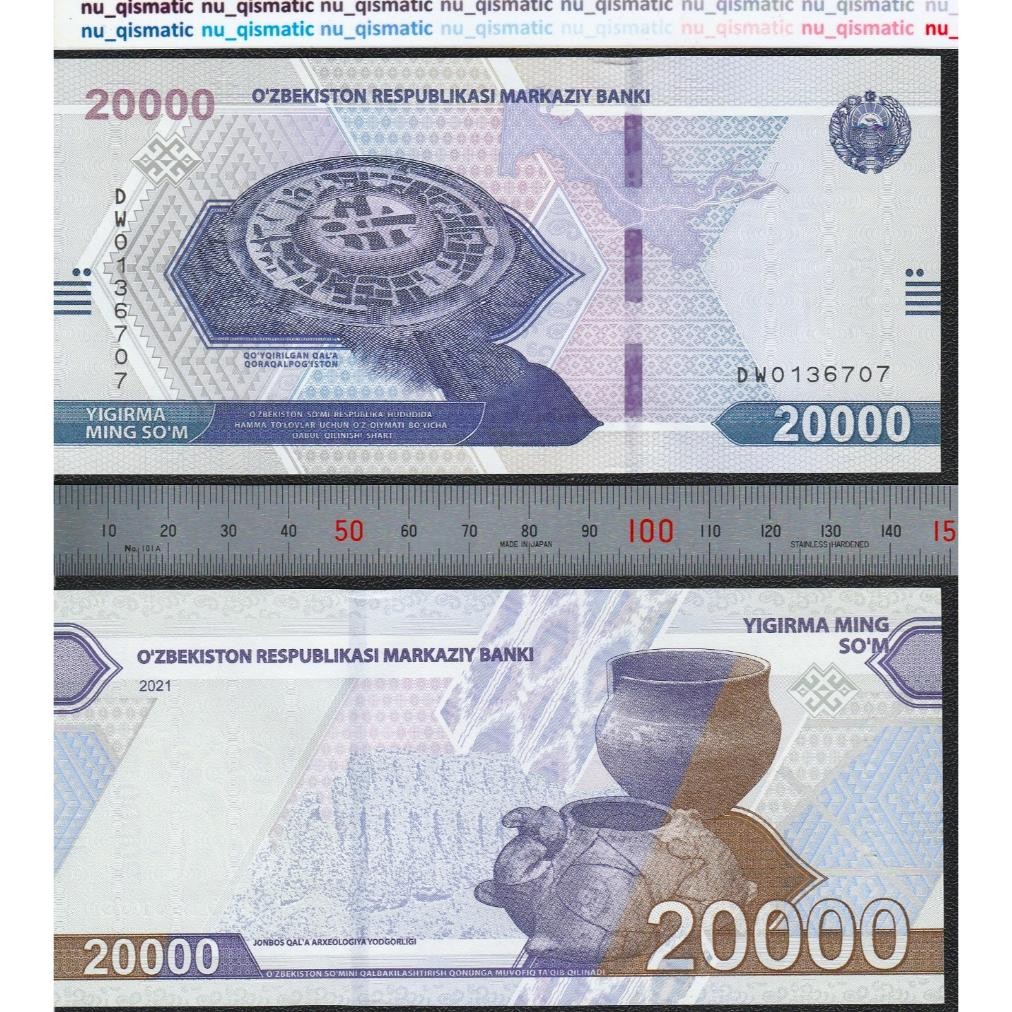 Uang Uzbekistan 20000 20.000 Som tahun 2021, UNC Baru Super Gress Pick# 90 DiM