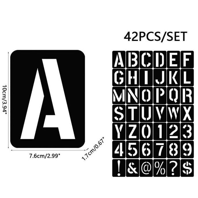

42buah Cetakan Huruf Angka Stencils Stensil Plastik Pylox Cat Semprot