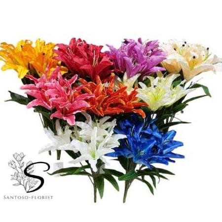 Bunga L2 Lily Latex Jumbo 7 Cabang Artificial Semi Latex Premium, bunga Lily palsu / OY-201