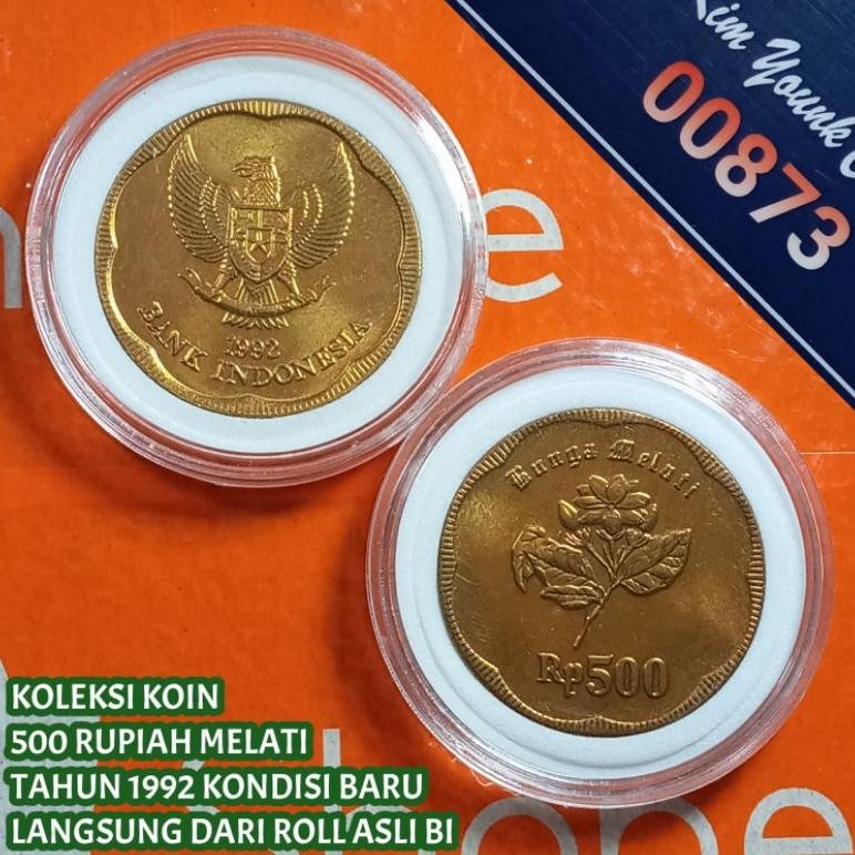 Uang Kuno Koin 500 Rupiah Melati Besar Tahun 1992 Langka Gress Baru Lustre Original Dari Roll+Kapsul