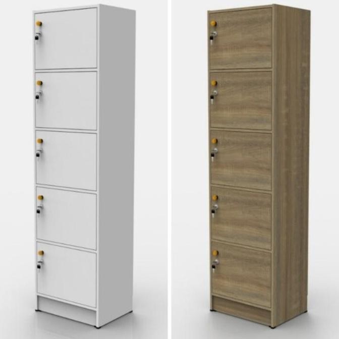 

RAK LEMARI SUSUN 5 MINIMALIS LOKER KAYU SERBAGUNA AUFA DENGAN KUNCI PINTU - PUTIH - FURNITURE KANTOR SEKOLAH