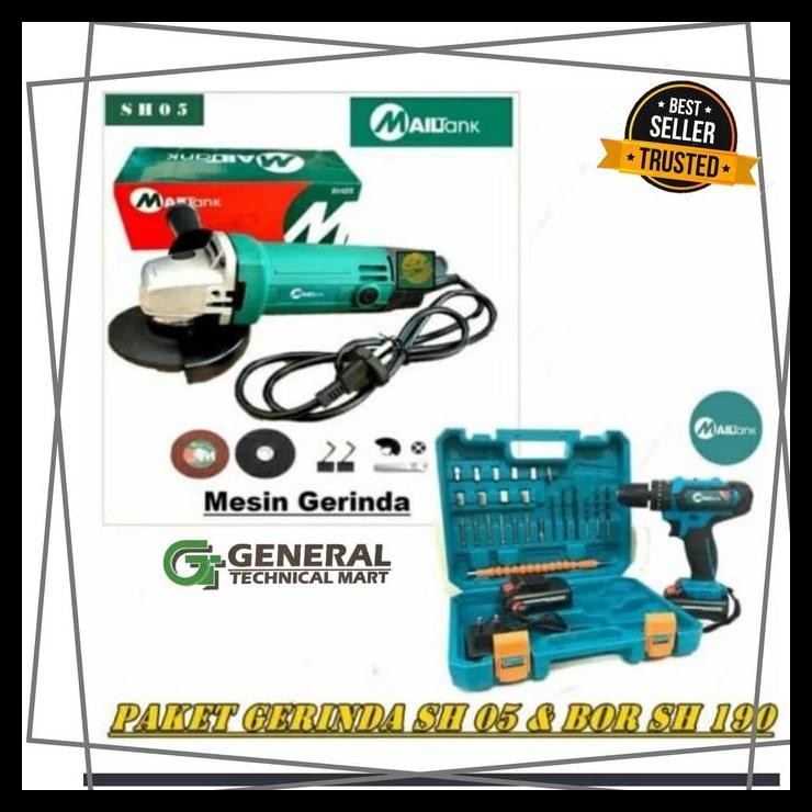 TERMURAH PAKET MESIN BOR BATERAI IMPACT MAILTANK & GERINDA TANGAN 4" MAILTANK 