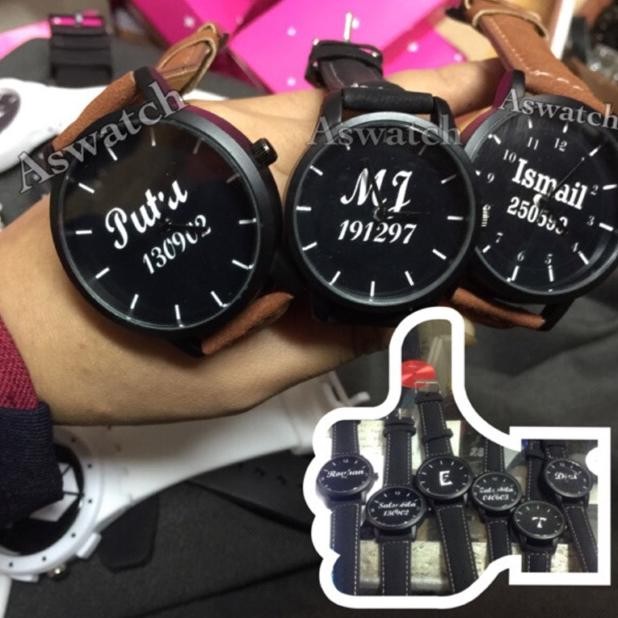 Jam Tangan Custom Couple Kulit Tali Hitam/Coklat DiM