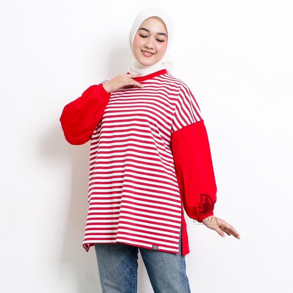 GTU-712 LI34 Kaos Merah Putih Spesial Kemerdekaan Atasan Striped Mix Color Wanita Terbaru Indonesia 