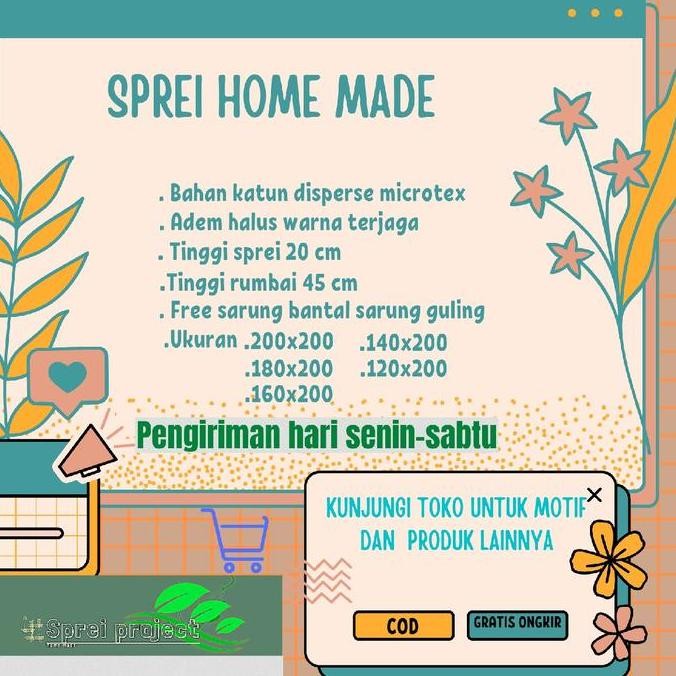 Sprei Rumbai Ukuran 140x200 Bahan Katun Motif Bunga