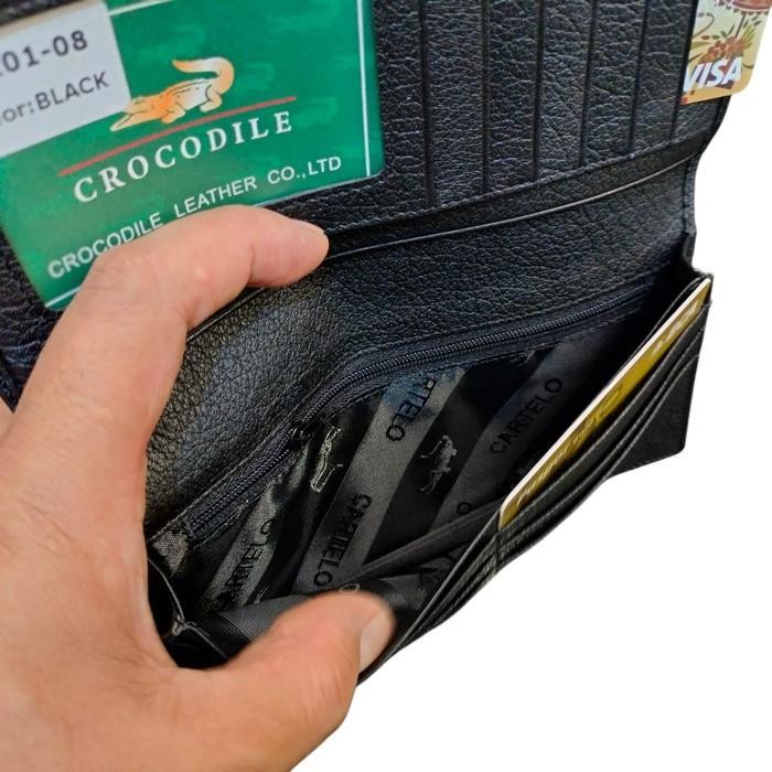 Crocodile Dompet Pria Dan Wanita Kulit Asli Model Panjang Lipat Dua Original Import