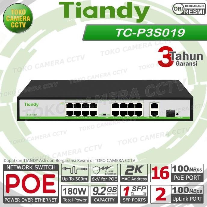 Switch Poe Tiandy 16 Port Tc-P3S019 Poe Switch 16 Port New Stok