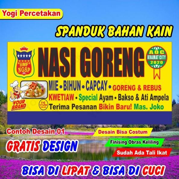 ready Spanduk Kain Nasi Goreng Costum Bebas Desain bisa Reques Tulisan apa saja, NASI GORENG