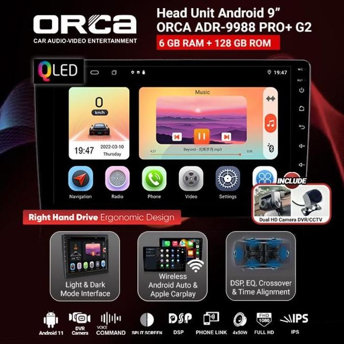 Head Unit Android 7 Inch Orca Adr-9988 Pro+ G2 Gen 2 Dsp Dual Dvr/Cctv
