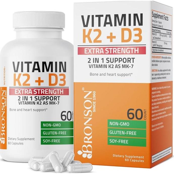 Bronson Vitamin K2 MK-7 Plus Vitamin D3 Extra Strength