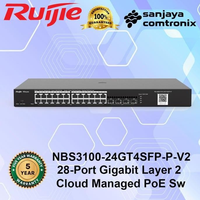 Ruijie Nbs3100-24Gt4Sfp-P-V2 Switch 28-Port Gigabit L2 Cloud Managed Poe Dengan 4 Sfp Uplink Dan New