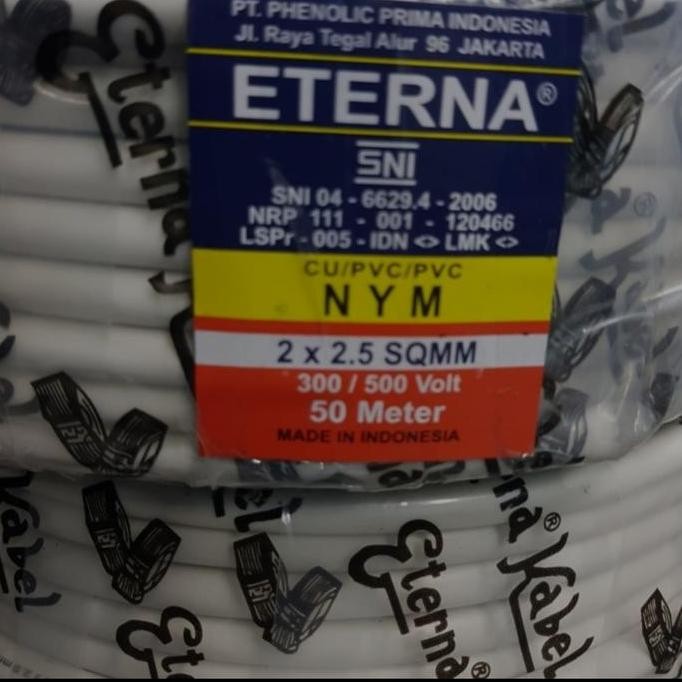 Kabel Eterna Nym 2X2,5/Kabel Listrik Eterna Lidih 2X2, 5 Per Roll 50M