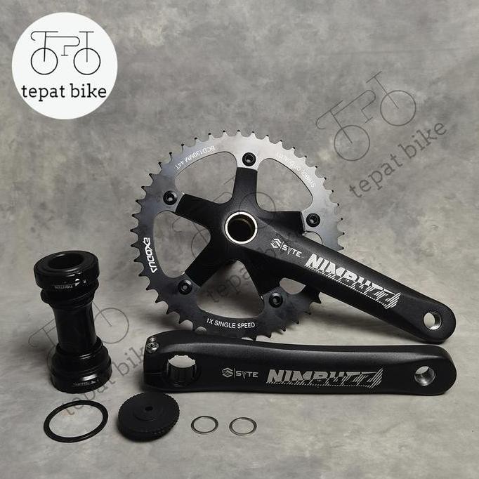 CRANK SINGLE HOLLOWTECH 2 44T SYTE NIMBUZZ EXODUS BCD 130MM FIX GEAR FIXIE BMX + BB HT2 HT-2 BLACK A