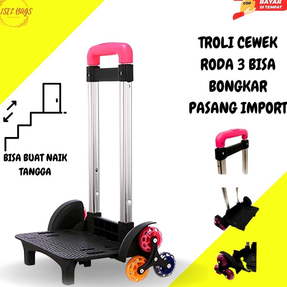 Trolley Roda 3 Anak Cewek Mbahan Tas Troli Anak Sekolah Trolly Roda Untuk Naik Tangga Serbaguna Bisa