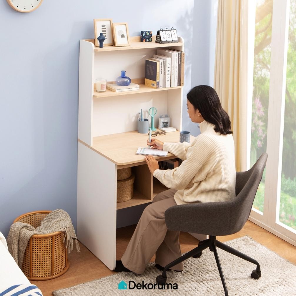 Dekoruma KISEI Meja Belajar Dengan Rak Atas / Meja Kerja