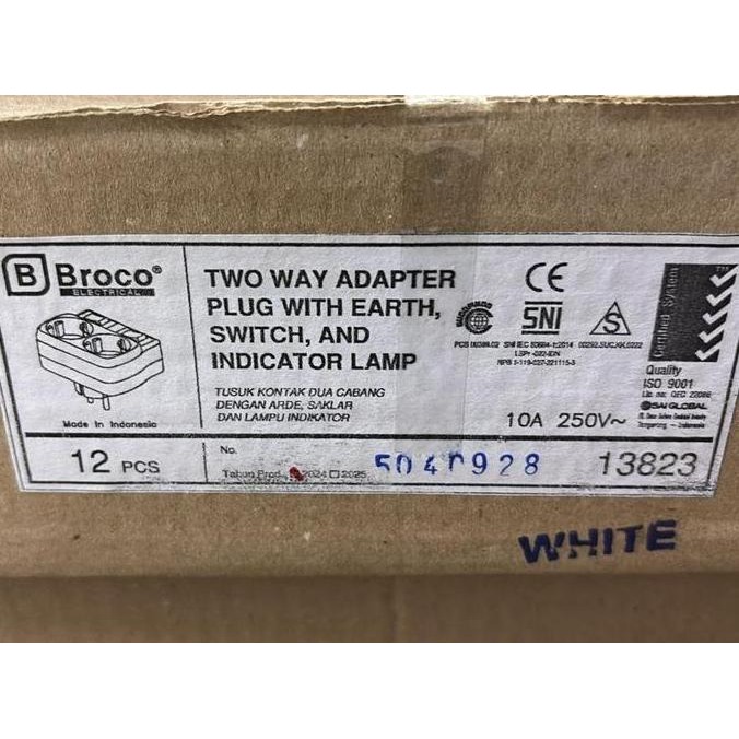 Broco 13823 Stop Kontak Broco 2 Lubang + Steker + Saklar Broco 13823