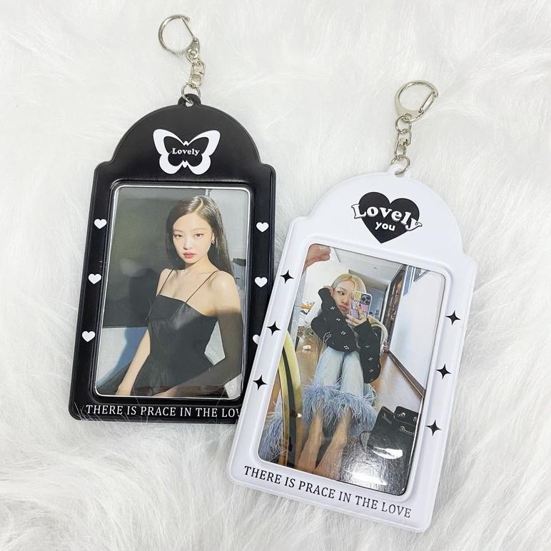 

Black & White Ins Card Holder With Photocard Chain Protector Idol Photo Sleeves Bus ID Bank Card Bag Pendant