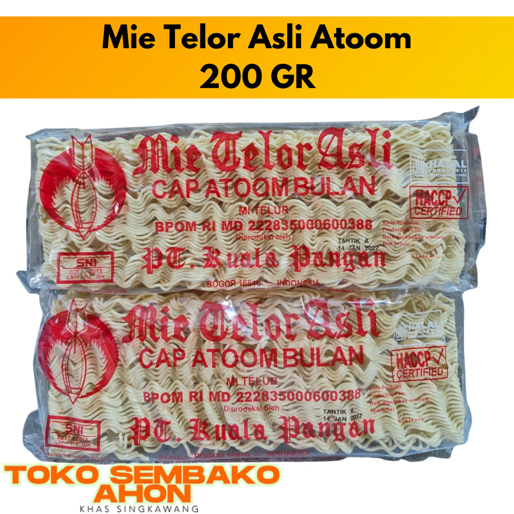 

Mie Telor Asli Atoom Bulan / MIE TELOR ASLI ATOM 200 gram / Mie Telur Kuning Atoom / Mie Atoom Bulan 200g / Mie Telur Lokal