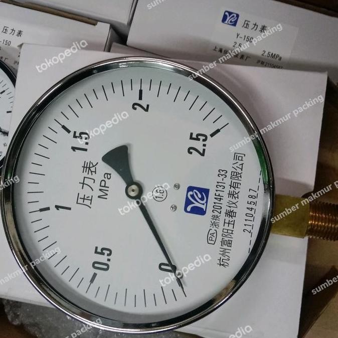 Pressure Gauge Vacum 2.5 Mpa Size 6 Inch Drat 1/2" Besi Kuningan