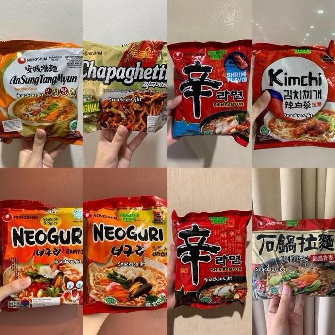 

NONGSHIM Spicy Mushroom / Shrimp / Korean Kimchi Ramyun / Chapaghetti / Neoguri Udon / Clay pot / Chapaguri / Black Ramyun / Shin Red Spicy / Shin Stir Fry Chicken Ramyun Cheese Original / Ansungtamyun - Mie Instant Korwa