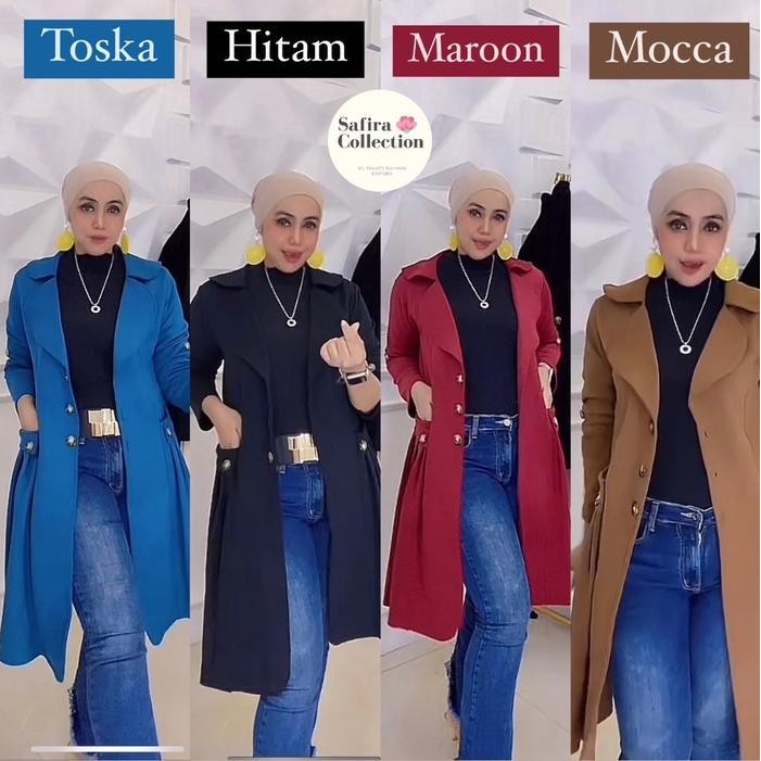 DWF Monza Long Blazer | Bahan Suede Jaket Panjang Wanita Oversize Lembut Zipper