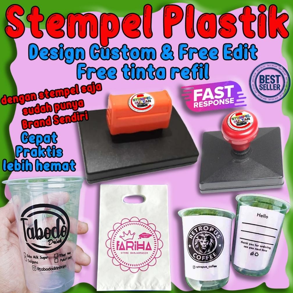 

STEMPEL PLASTIK / STEROFOM / GELAS CUP / MIKA design custom GRATIS TINTA REFIL DiM