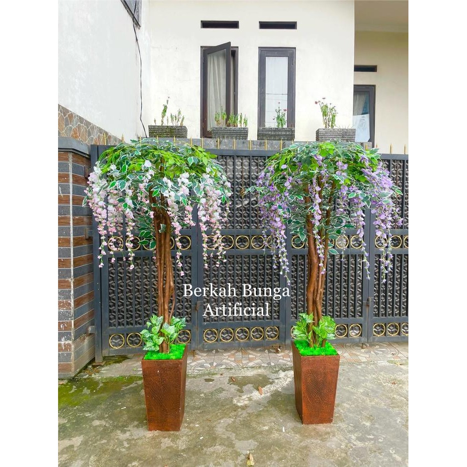 Pohon Wisteria 170Cm Artificial Hiasan Dekorasi Rumah Kantor Pohon Pojok Tanaman Gantung Plastik