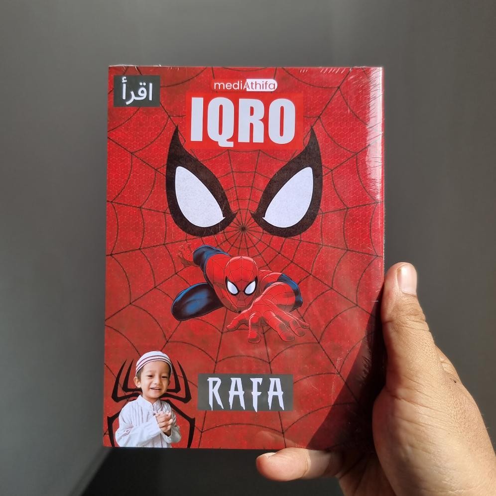 

MOTIF SPIDERMAN - Iqro Custom Cetak Foto Dan Tulis Nama Anak Souvenir Ulang tahun Anak DiM