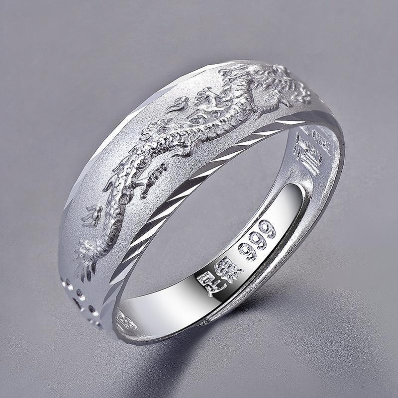 999Pure Silver Men's Index Finger Ring Men's Pure Silver Adjustable Open Dragon Ring for Singles